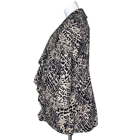 Calvin Klein Black Brown Leopard Print Ruffle Cardigan, Open Front Women's Sz 8 - Picture 6 of 9
